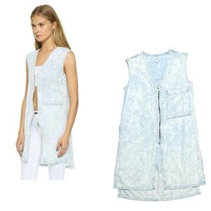 HELMUT LANG Light Blue Acid Wash Chambray Sleeveless Zip Front Shirt S